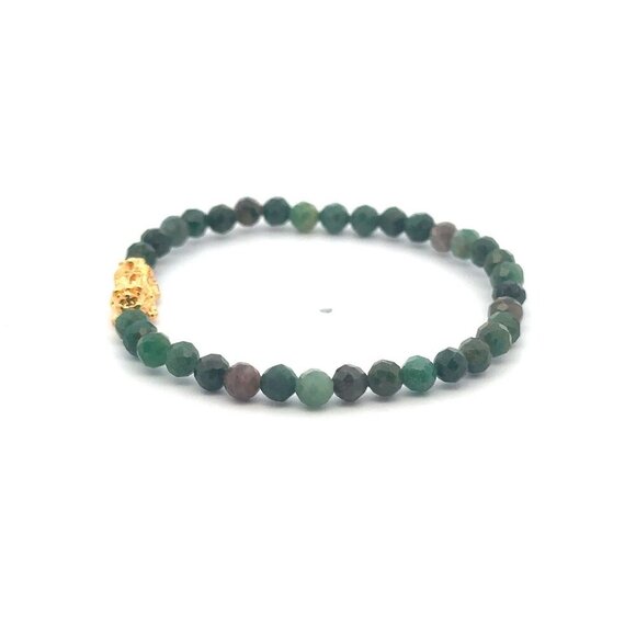 18K Gold Pixiu Piyao Bracelet Gemstone Mini Beads Emerald Micro faceted 4mm May - Picture 3 of 6